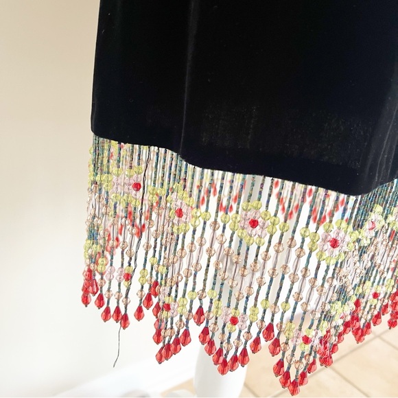 Jeffrey & Dara Velvet Dress Sz 8P Black Beaded Fringe Hem Evening Cocktail - Picture 7 of 9